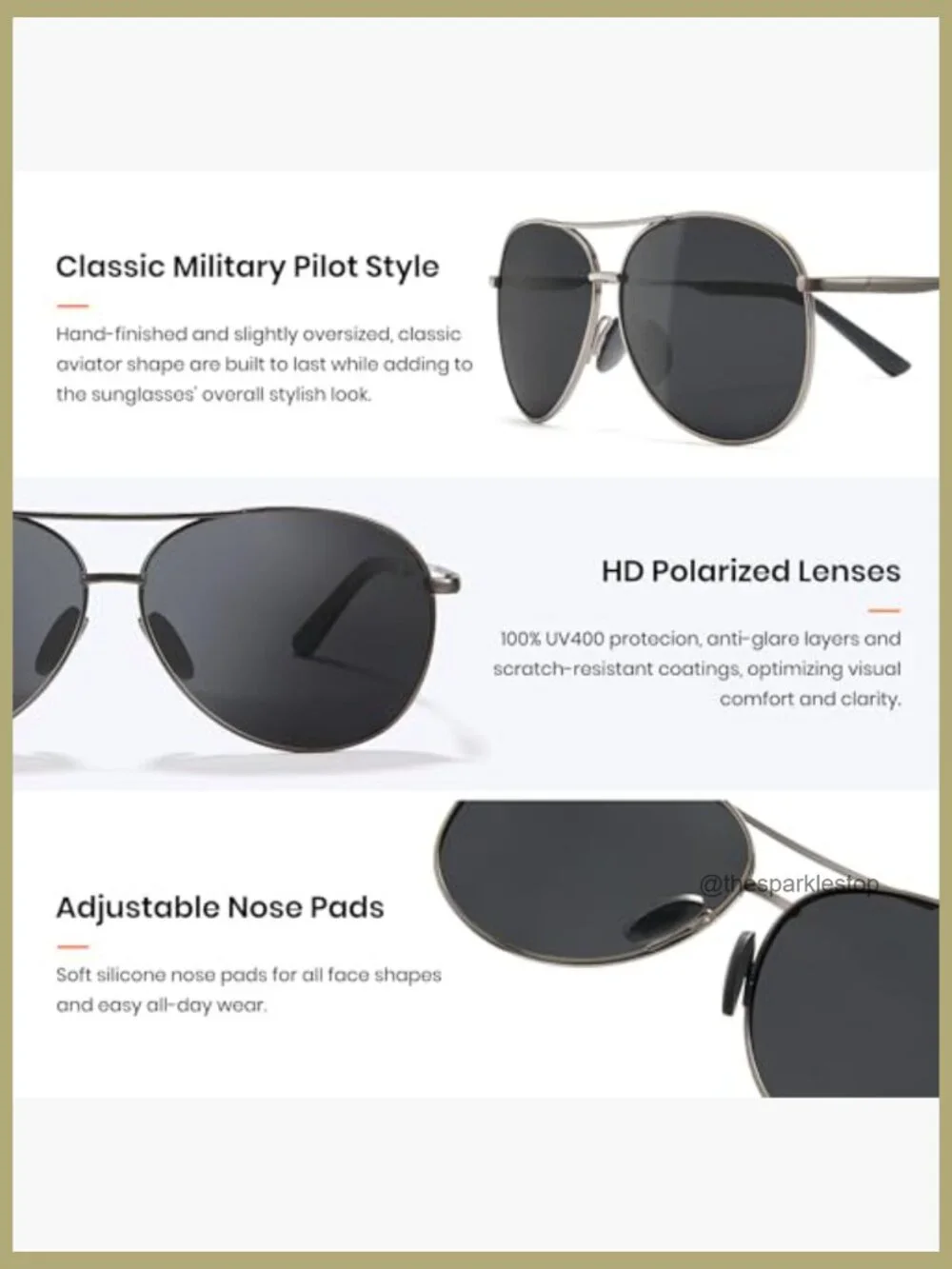 Polarized Aviator Sunglasses with Metal Frame for Men